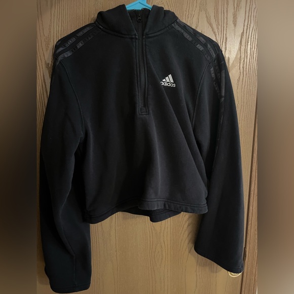 Adidas Black Half-Zip Sweatshirt, cropped - Picture 1 of 4
